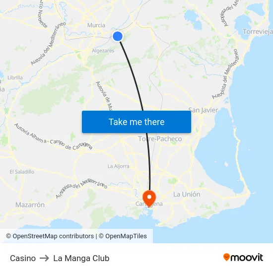 Casino to La Manga Club map