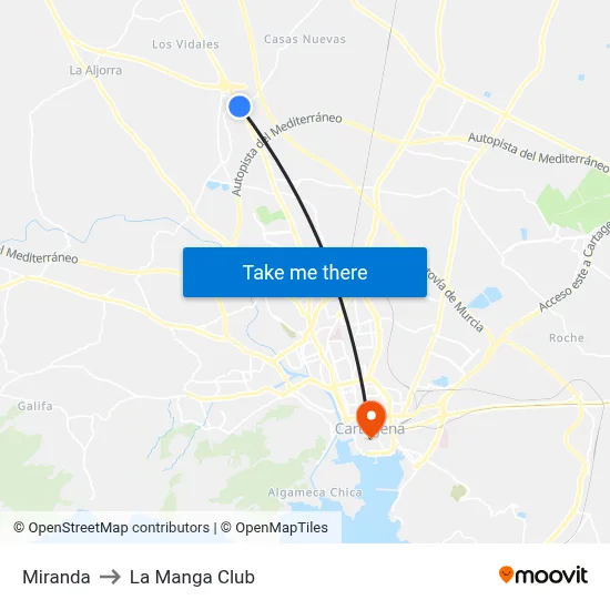 Miranda to La Manga Club map