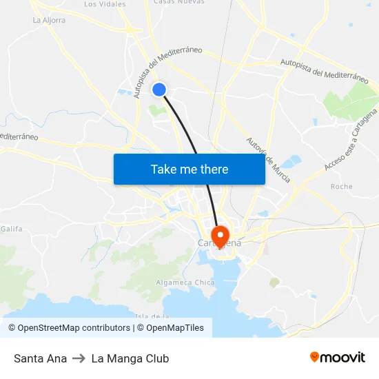Santa Ana to La Manga Club map