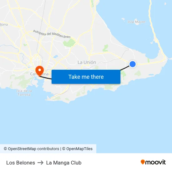 Los Belones to La Manga Club map