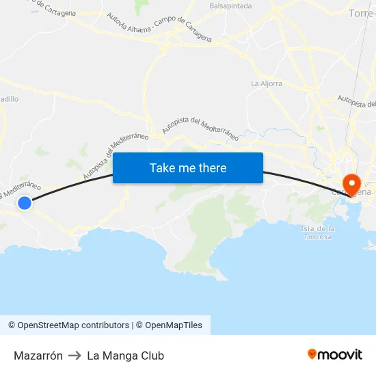 Mazarrón to La Manga Club map