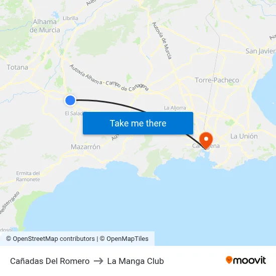 Cañadas Del Romero to La Manga Club map
