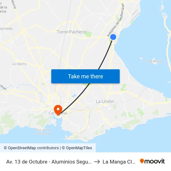 Av. 13 de Octubre - Aluminios Segura to La Manga Club map