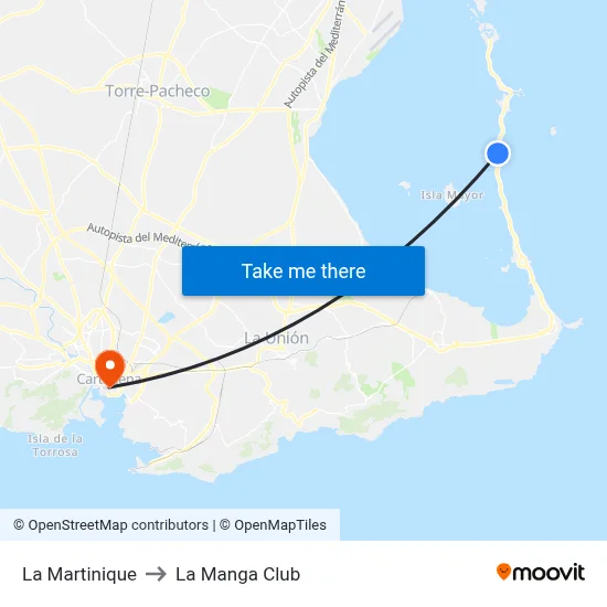 La Martinique to La Manga Club map