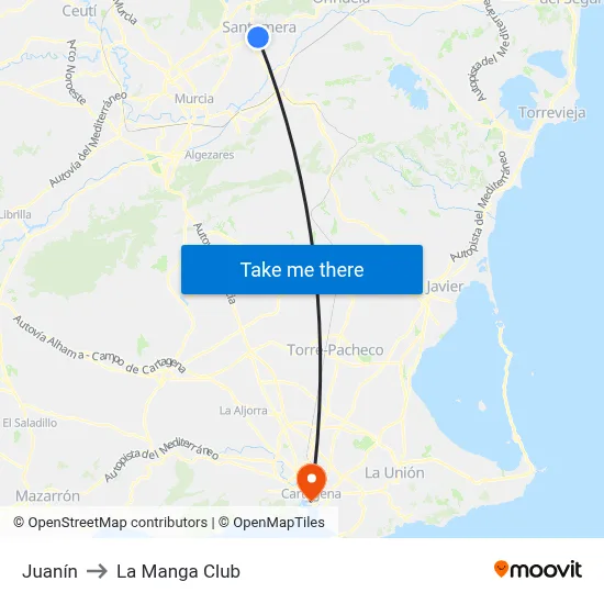 Juanín to La Manga Club map