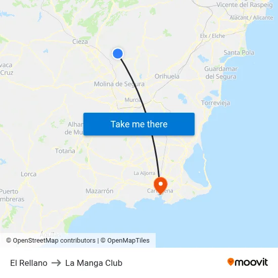 El Rellano to La Manga Club map