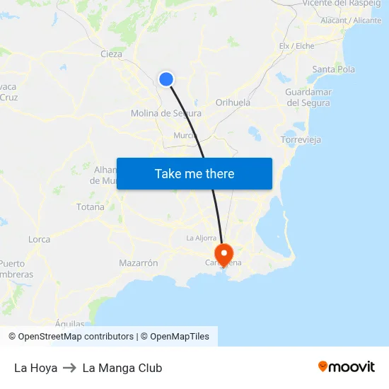 La Hoya to La Manga Club map