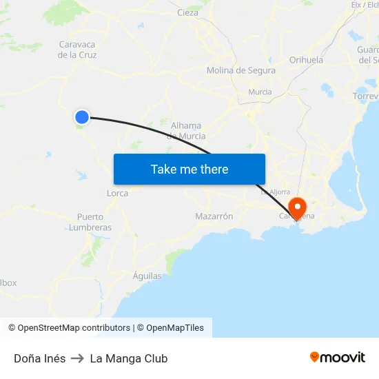 Doña Inés to La Manga Club map