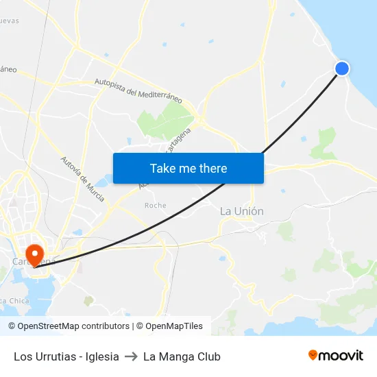 Los Urrutias - Iglesia to La Manga Club map