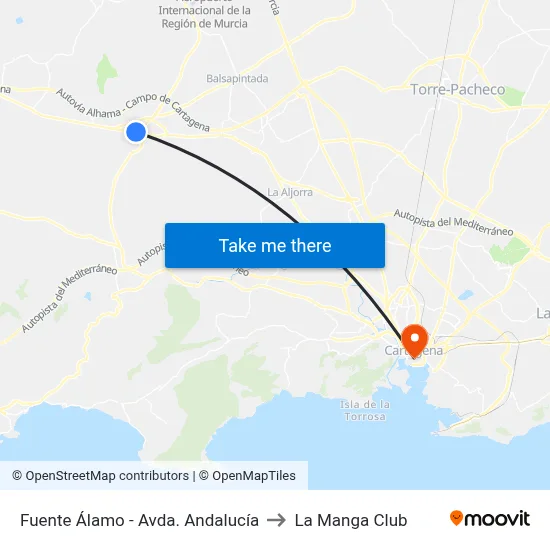 Fuente Álamo - Avda. Andalucía to La Manga Club map