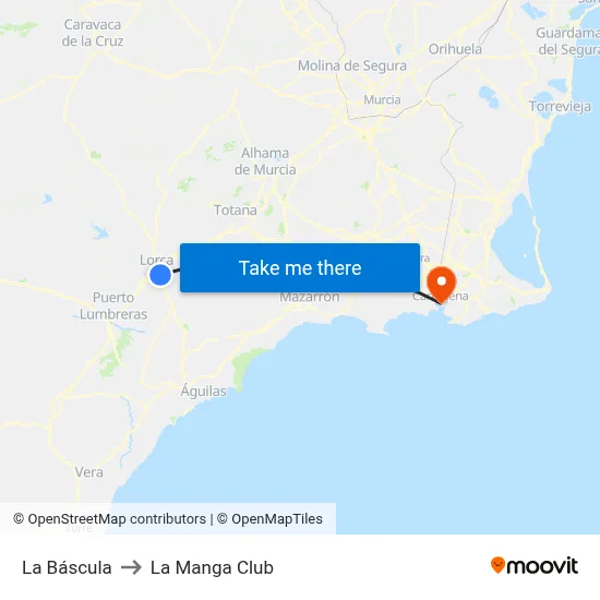 La Báscula to La Manga Club map