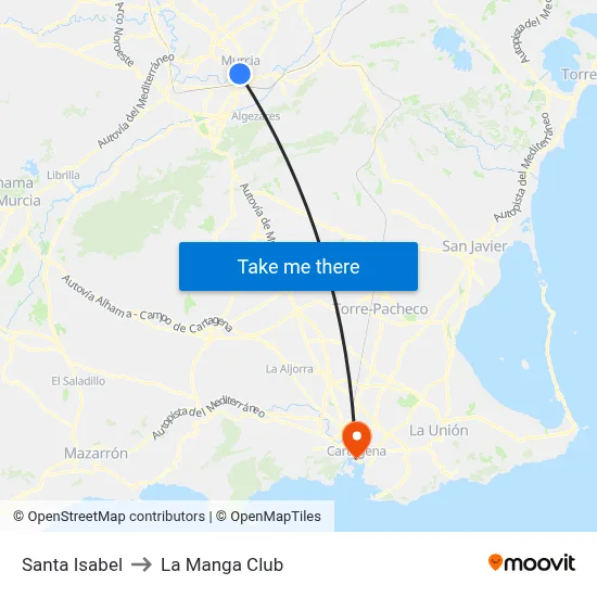 Santa Isabel to La Manga Club map