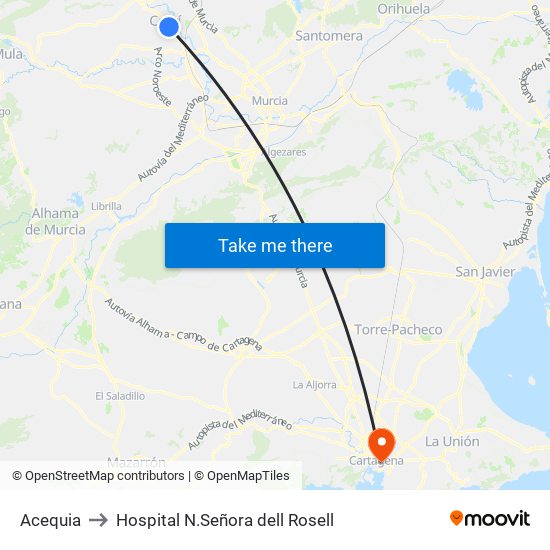 Acequia to Hospital N.Señora dell Rosell map