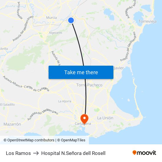 Los Ramos to Hospital N.Señora dell Rosell map