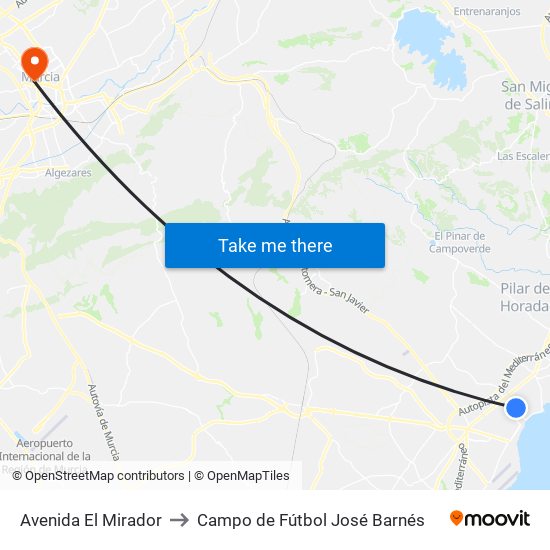 Avenida El Mirador to Campo de Fútbol José Barnés map