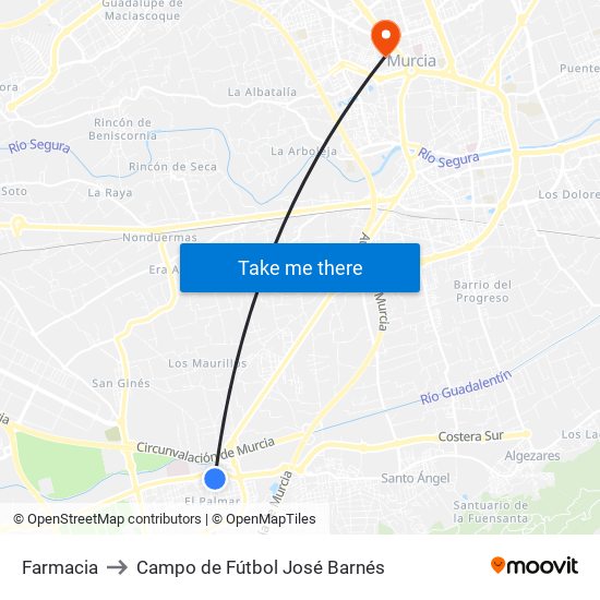 Farmacia to Campo de Fútbol José Barnés map