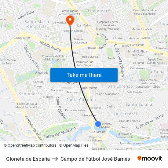 Glorieta de España to Campo de Fútbol José Barnés map