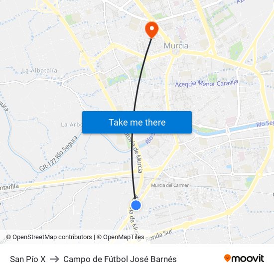 San Pío X to Campo de Fútbol José Barnés map