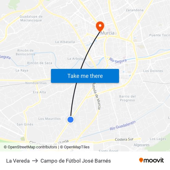 La Vereda to Campo de Fútbol José Barnés map