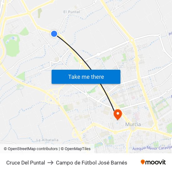 Cruce Del Puntal to Campo de Fútbol José Barnés map