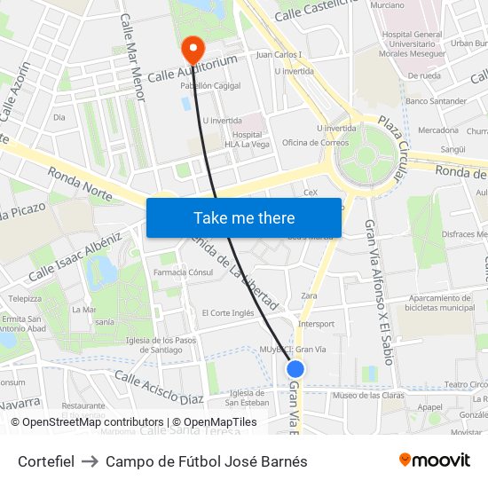 Cortefiel to Campo de Fútbol José Barnés map