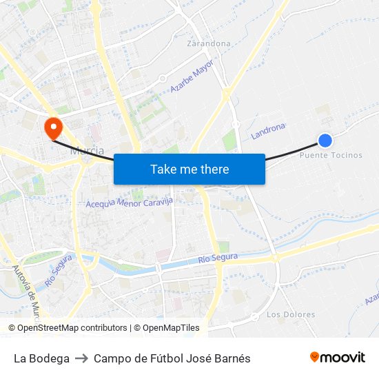 La Bodega to Campo de Fútbol José Barnés map