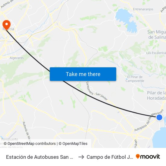 Estación de Autobuses San Pedro Del Pinatar to Campo de Fútbol José Barnés map
