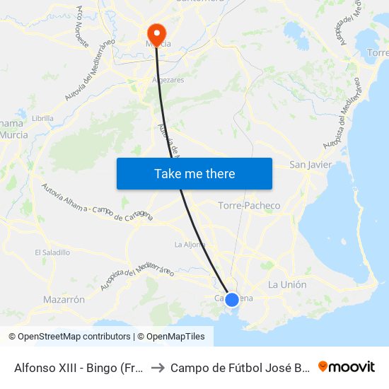 Alfonso XIII - Bingo (Frente) to Campo de Fútbol José Barnés map