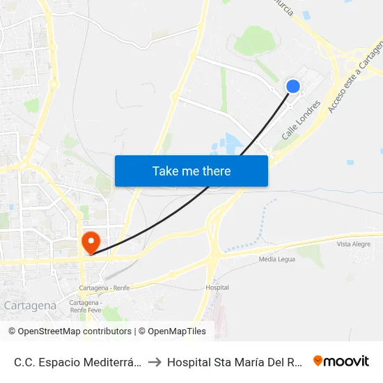 C.C. Espacio Mediterráneo to Hospital Sta María Del Rosell map