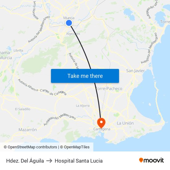 Hdez. Del Águila to Hospital Santa Lucia map