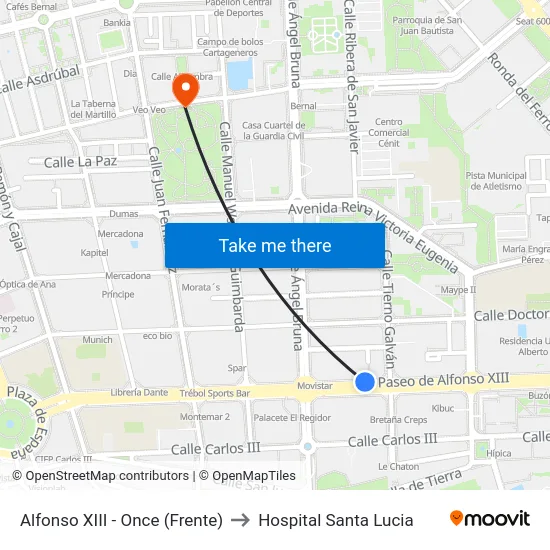 Alfonso XIII - Once (Frente) to Hospital Santa Lucia map