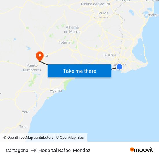 Cartagena to Hospital Rafael Mendez map