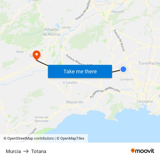 Murcia to Totana map