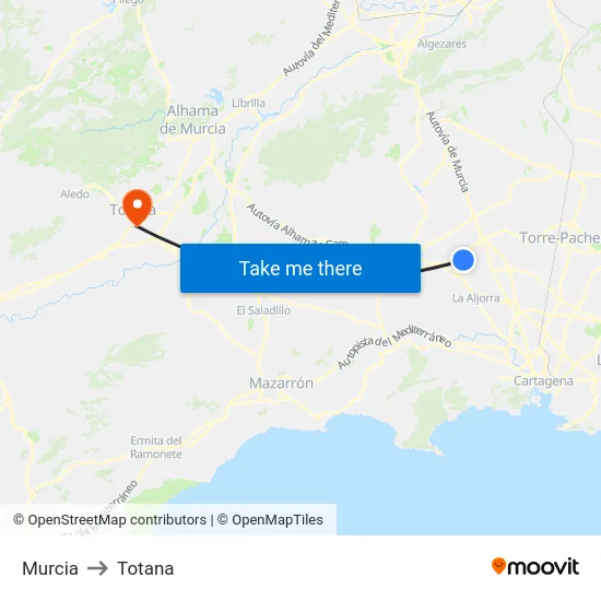 Murcia to Totana map