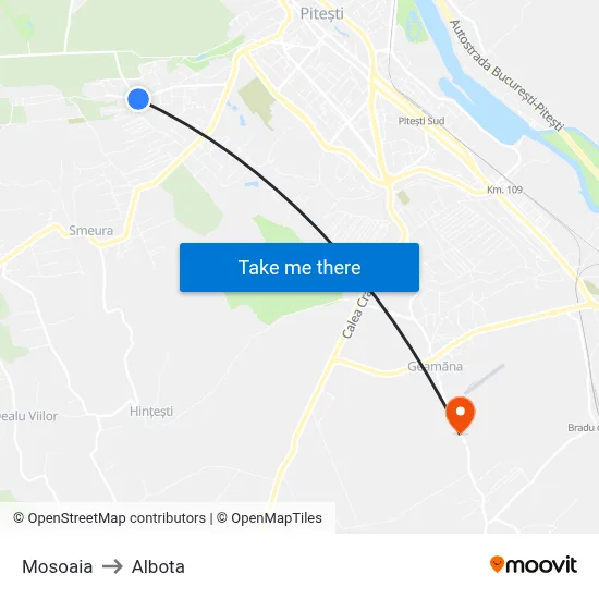 Mosoaia to Albota map