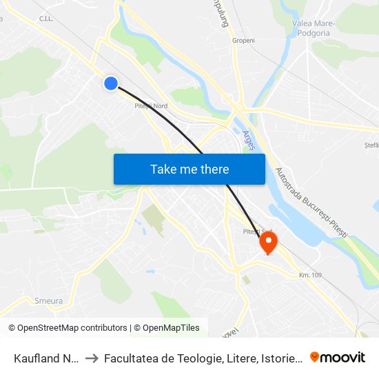 Kaufland Nord to Facultatea de Teologie, Litere, Istorie și Arte map