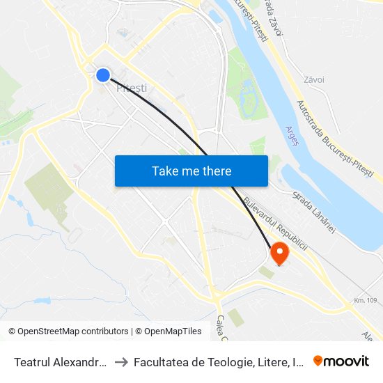 Teatrul Alexandru Davila to Facultatea de Teologie, Litere, Istorie și Arte map