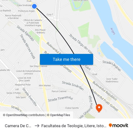 Camera De Conturi to Facultatea de Teologie, Litere, Istorie și Arte map