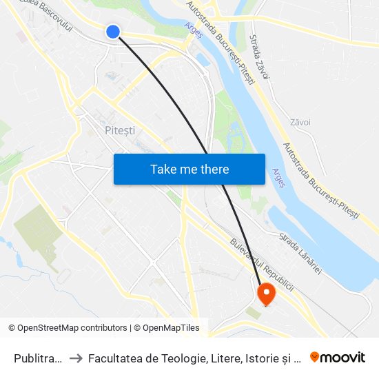 Publitrans to Facultatea de Teologie, Litere, Istorie și Arte map