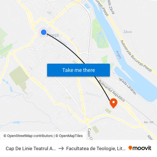 Cap De Linie Teatrul Alexandru Davila to Facultatea de Teologie, Litere, Istorie și Arte map