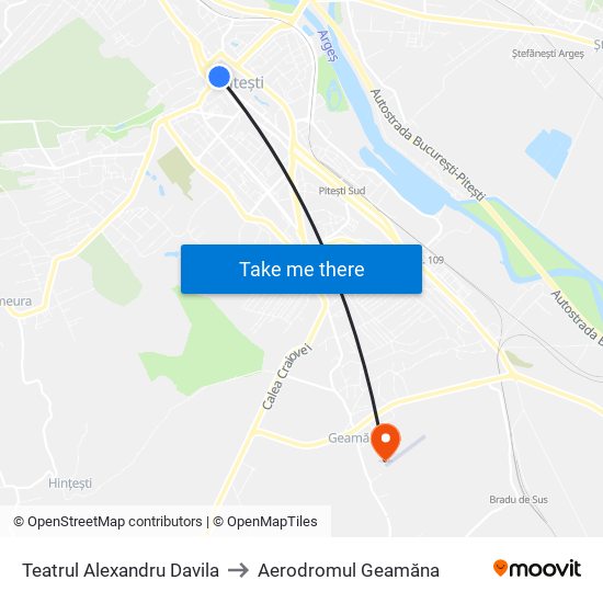 Teatrul Alexandru Davila to Aerodromul Geamăna map