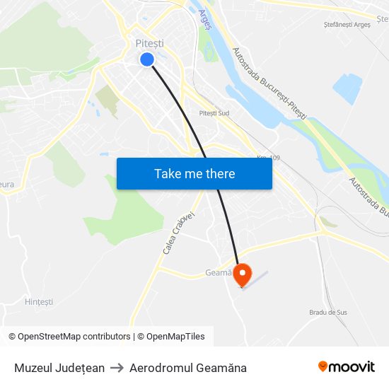 Muzeul Județean to Aerodromul Geamăna map