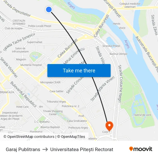 Garaj Publitrans to Universitatea Pitești Rectorat map