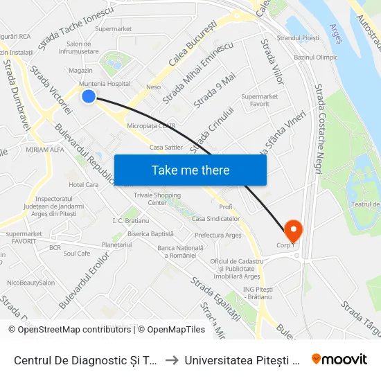 Centrul De Diagnostic Și Tratament to Universitatea Pitești Rectorat map