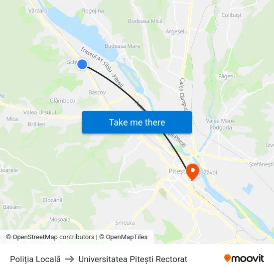 Poliția Locală to Universitatea Pitești Rectorat map