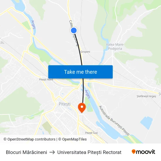 Blocuri Mărăcineni to Universitatea Pitești Rectorat map