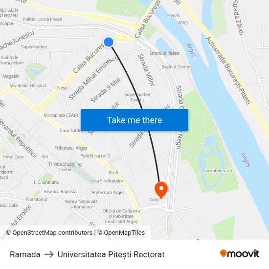 Ramada to Universitatea Pitești Rectorat map