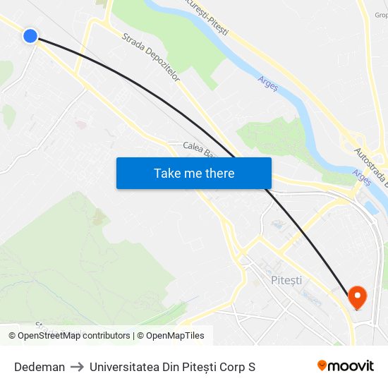 Dedeman to Universitatea Din Pitești Corp S map