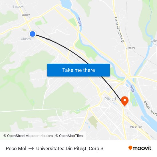 Peco Mol to Universitatea Din Pitești Corp S map