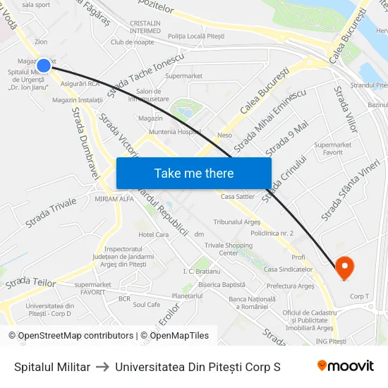 Spitalul Militar to Universitatea Din Pitești Corp S map